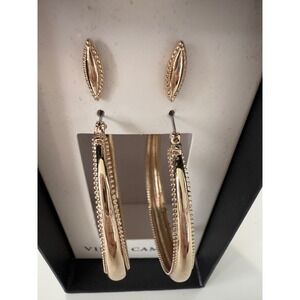 Vince Camuto Gold Tone Hoop Earrings Stud Set Women